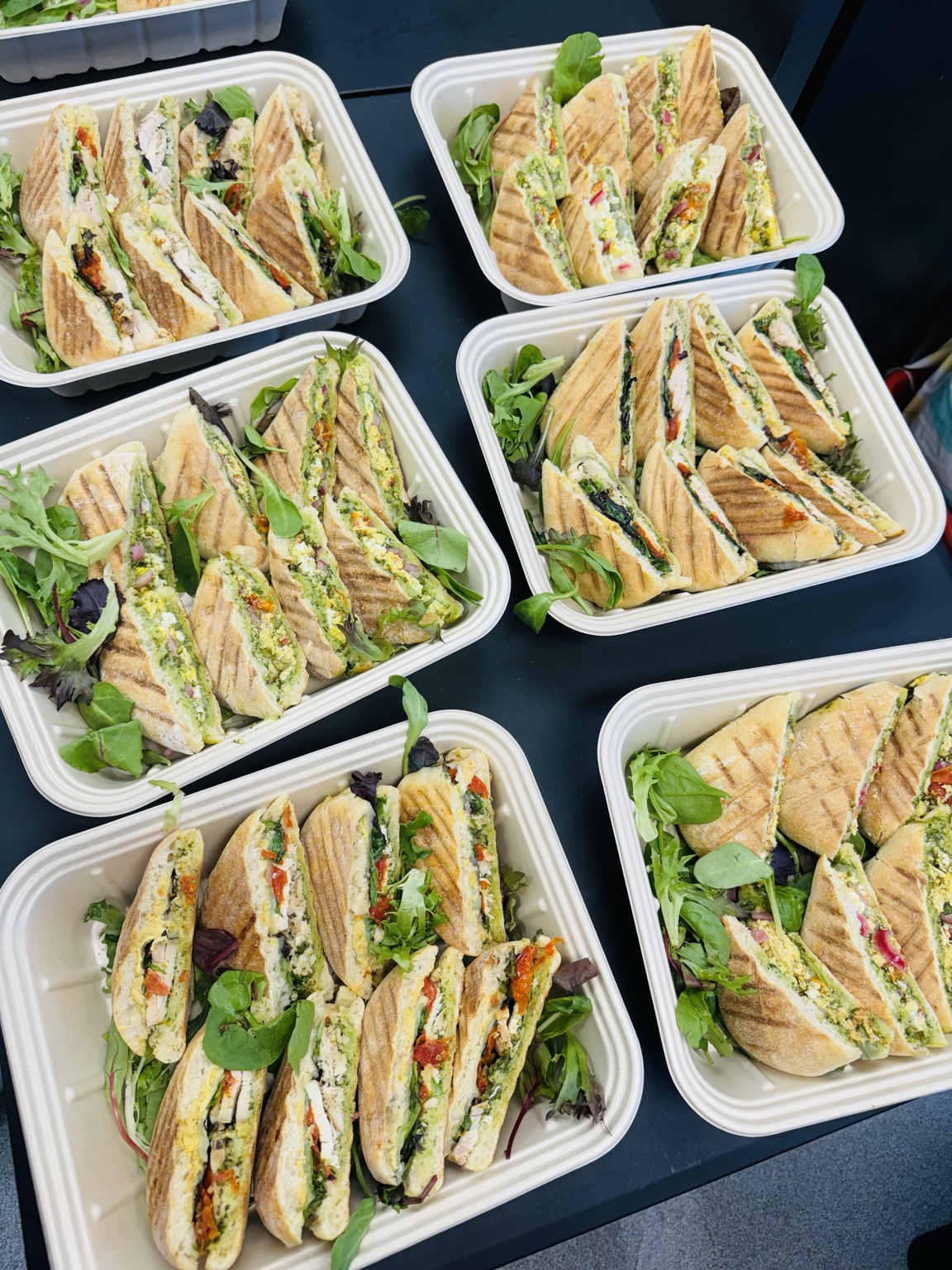 Fresh sandwich catering trays prepared by Vitality Bowls Bee Cave